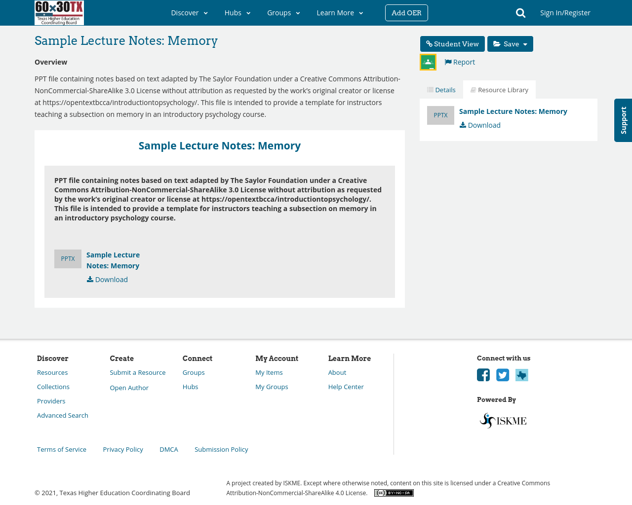 Sample Lecture Notes Memory OERTX